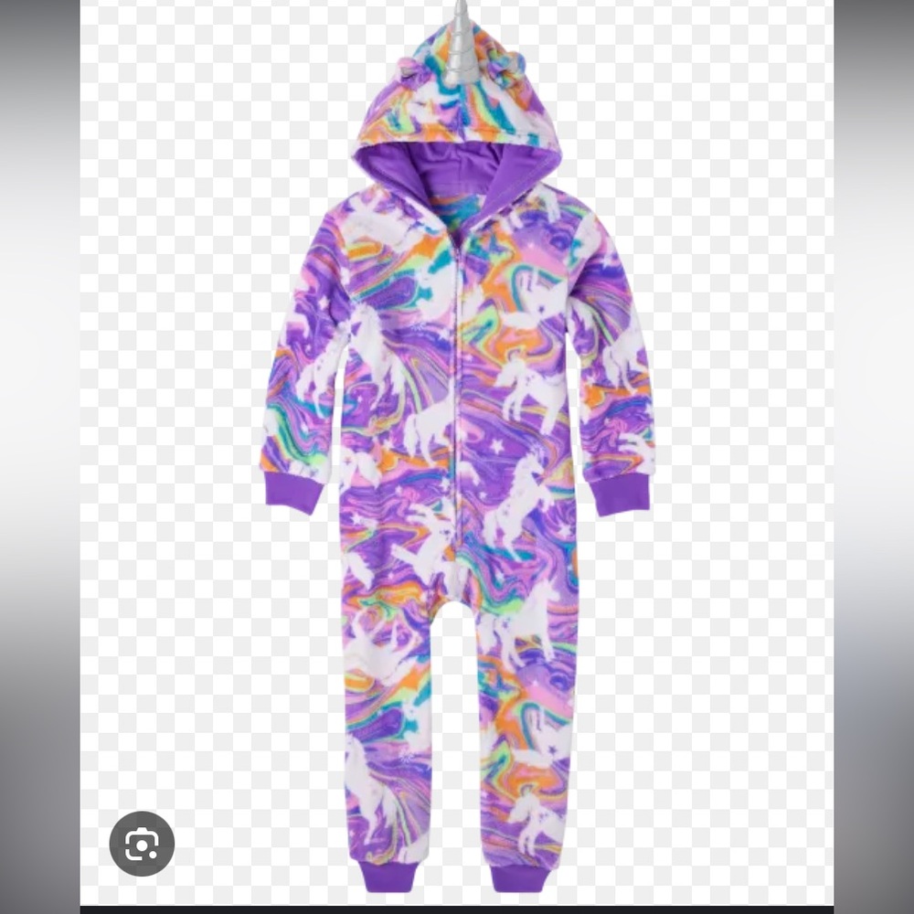 The Children’s PJ Place set of 2 Sibling Unicorn Fleece Onesies Hooded Zip Cozy